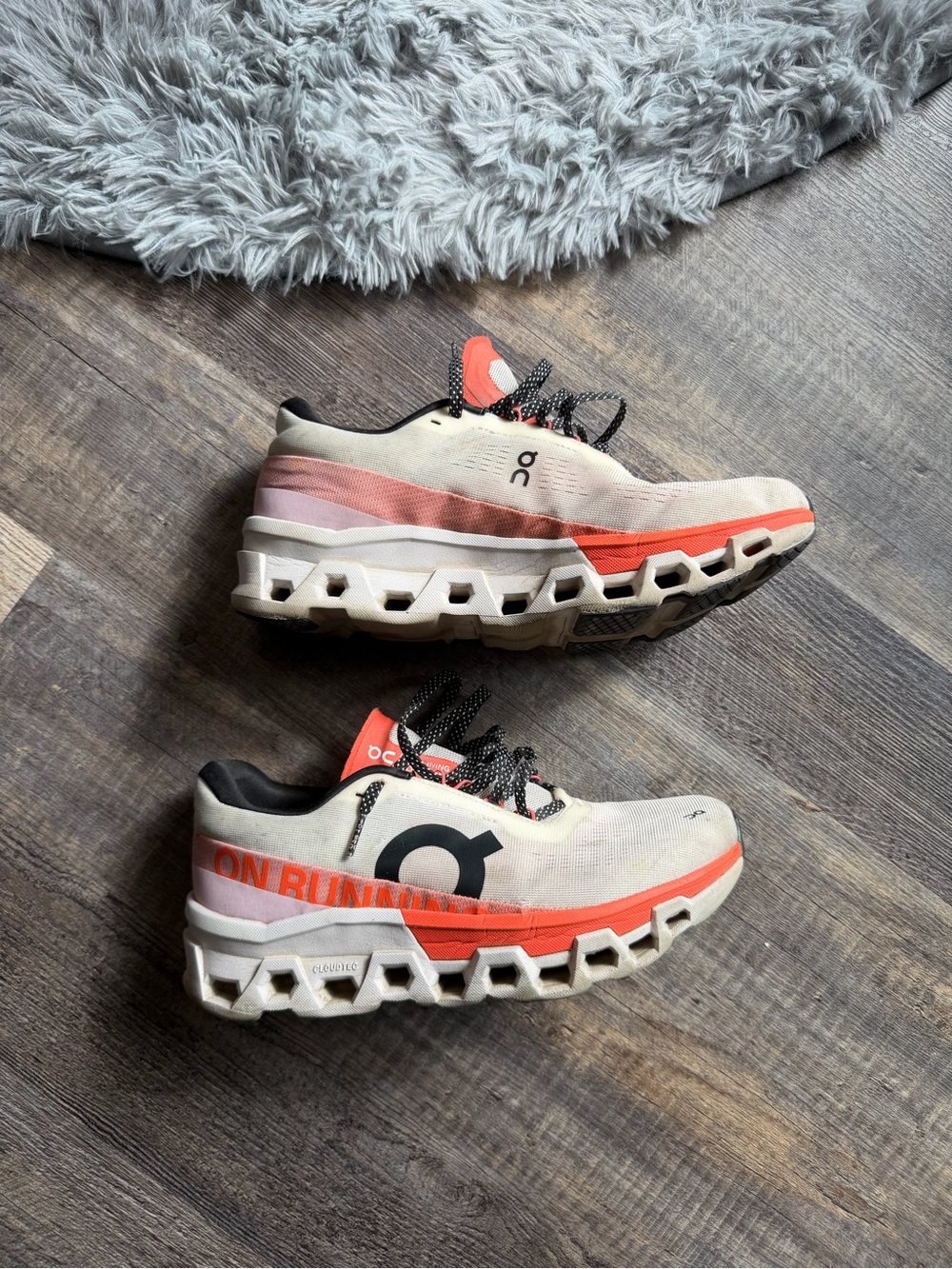 On Running Men's Athletic Shoes Cream and Coral Accents